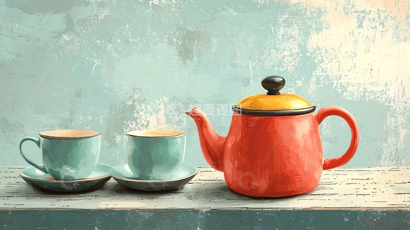 高清大图下载【趣麦麦图】复古红茶壶与茶杯