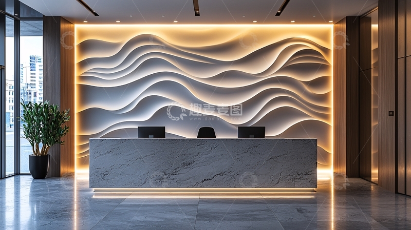 高清大图下载【趣麦麦图】波浪造型接待台背景墙