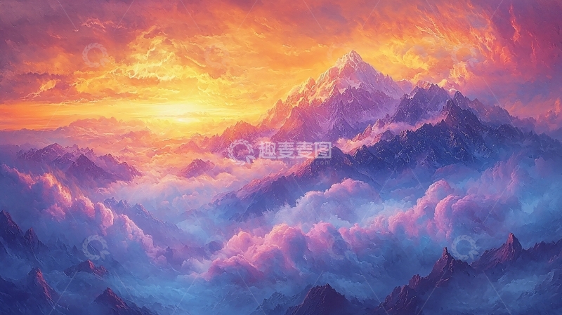 高清大图下载【趣麦麦图】云海日落山峰