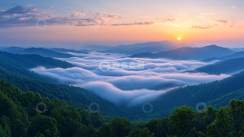 高清大图下载【趣麦麦图】山峦日出云海