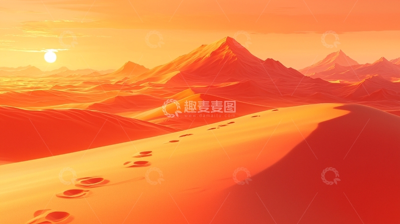 高清大图下载【趣麦麦图】沙漠落日金字塔足迹