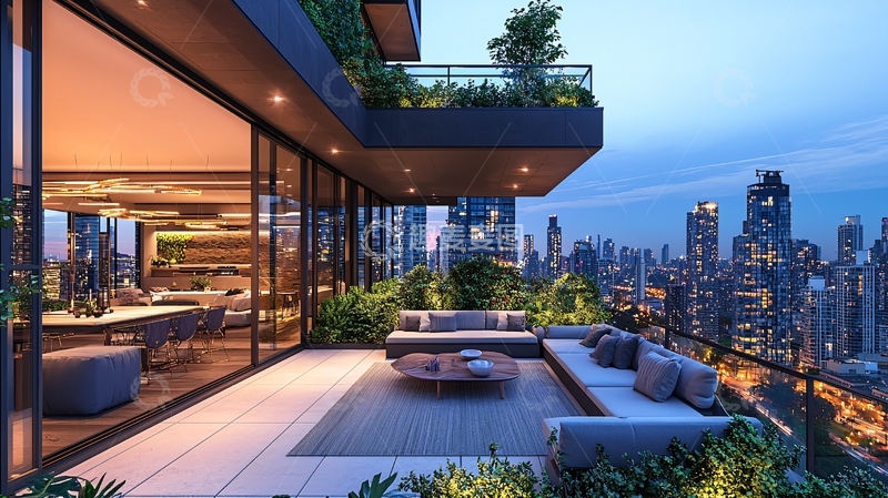 高清大图下载【趣麦麦图】高层公寓夜景阳台