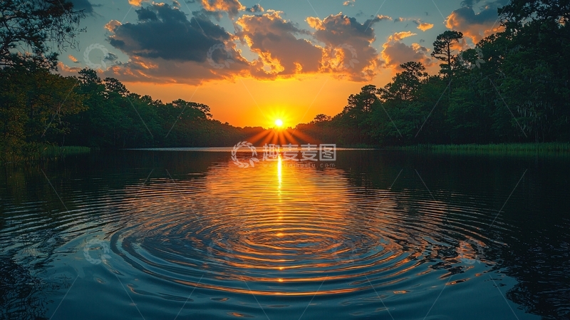 高清大图下载【趣麦麦图】湖泊日落
