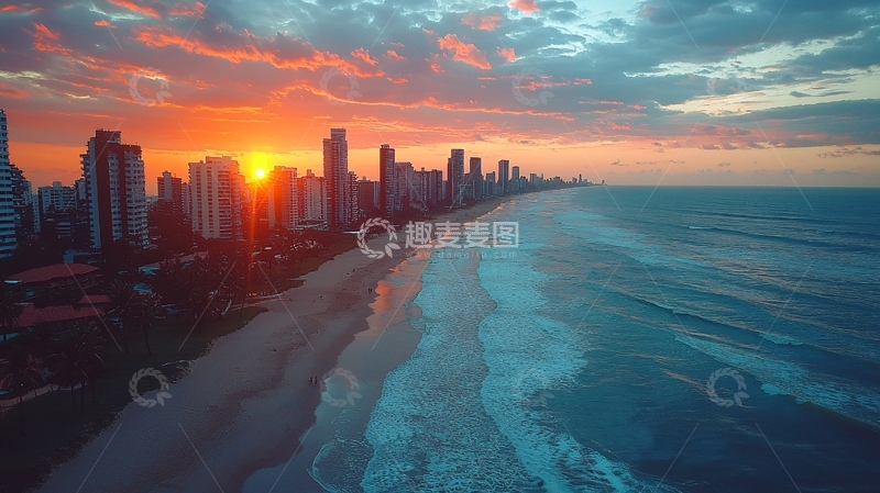 高清大图下载【趣麦麦图】城市海滩日落