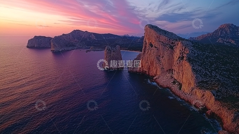 高清大图下载【趣麦麦图】日落海边岩石峭壁