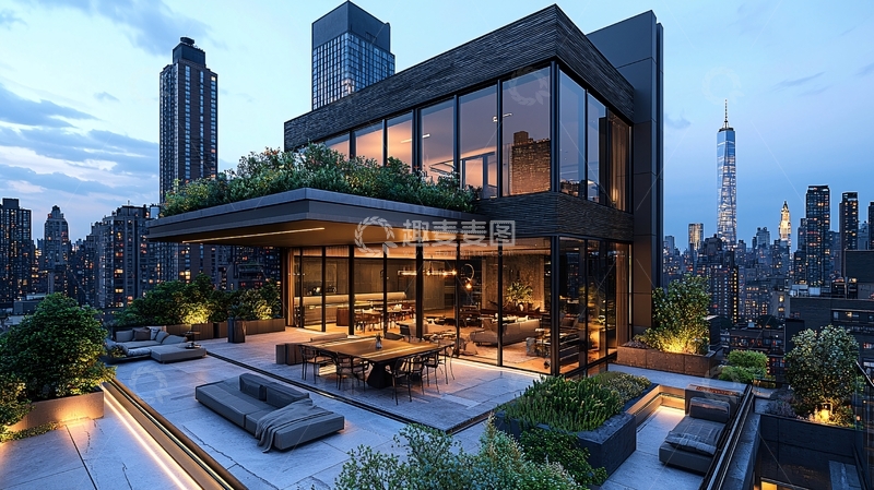 高清大图下载【趣麦麦图】现代都市顶层公寓夜景