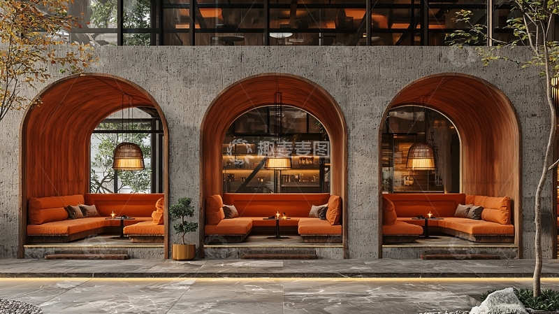 高清大图下载【趣麦麦图】现代水泥建筑咖啡馆