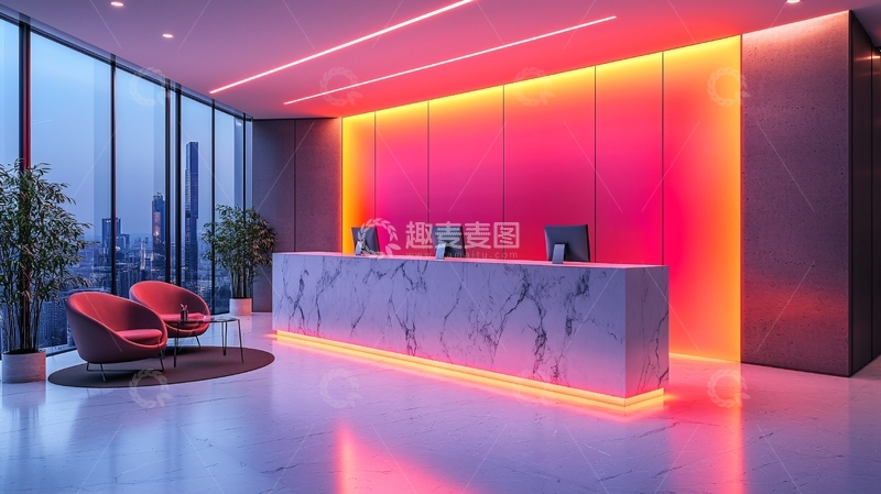 高清大图下载【趣麦麦图】现代化酒店大堂夜景