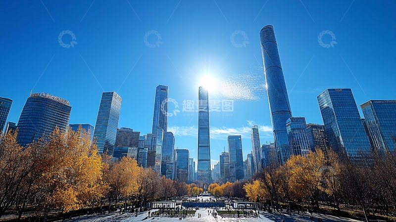 高清大图下载【趣麦麦图】阳光明媚下的摩天大楼