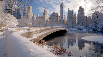 雪中中央公园拱桥