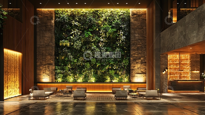 高清大图下载【趣麦麦图】酒店大堂绿植背景墙