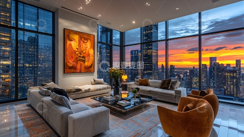 高清大图下载【趣麦麦图】极简风格落地窗公寓客厅