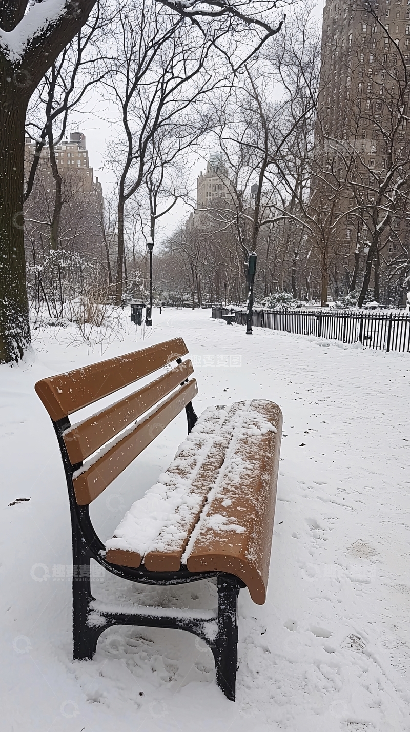 高清大图下载【趣麦麦图】雪景长椅公园