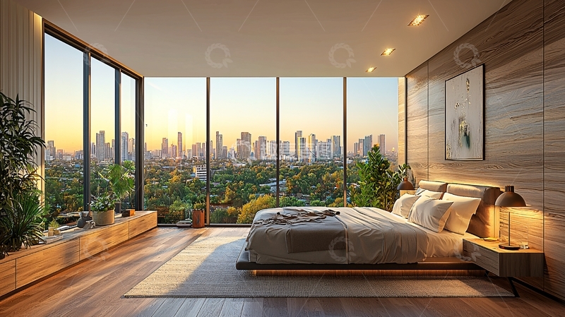 高清大图下载【趣麦麦图】现代简约卧室落地窗