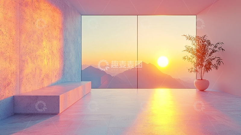 高清大图下载【趣麦麦图】极简主义日出山景室内设计