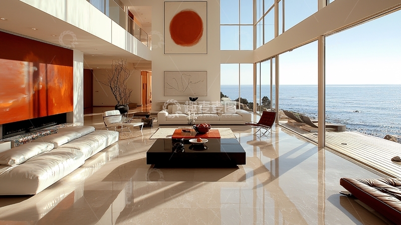 高清大图下载【趣麦麦图】现代海景别墅客厅