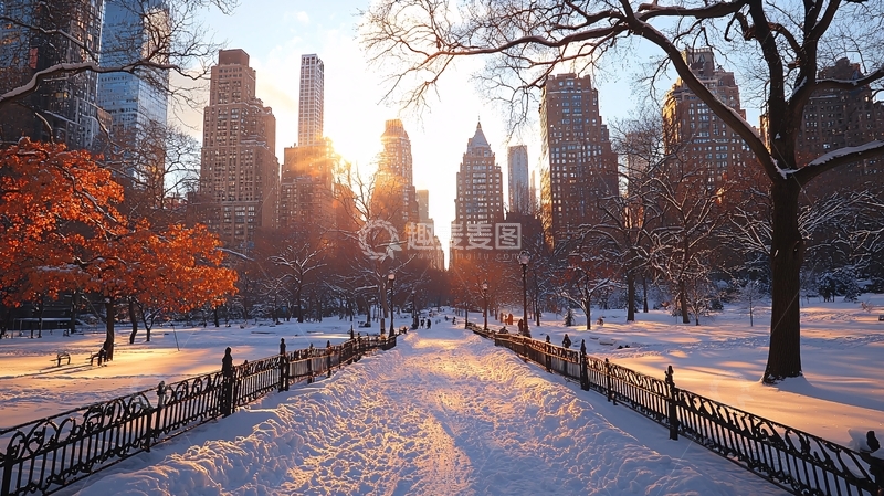 高清大图下载【趣麦麦图】冬季纽约中央公园雪景
