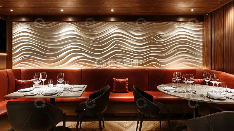 高清大图下载【趣麦麦图】高级餐厅波浪形墙面设计