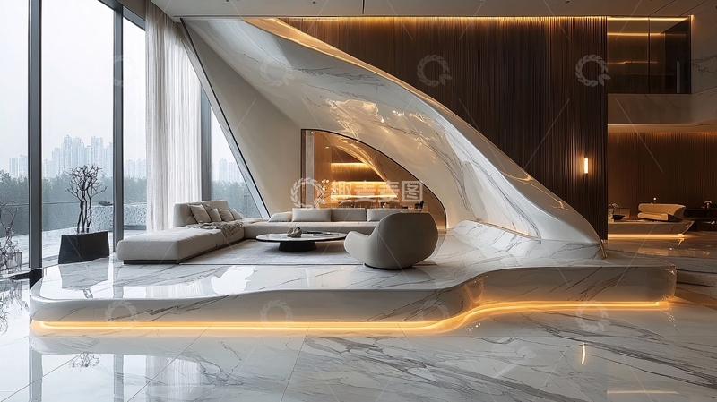 高清大图下载【趣麦麦图】现代极简风格别墅客厅