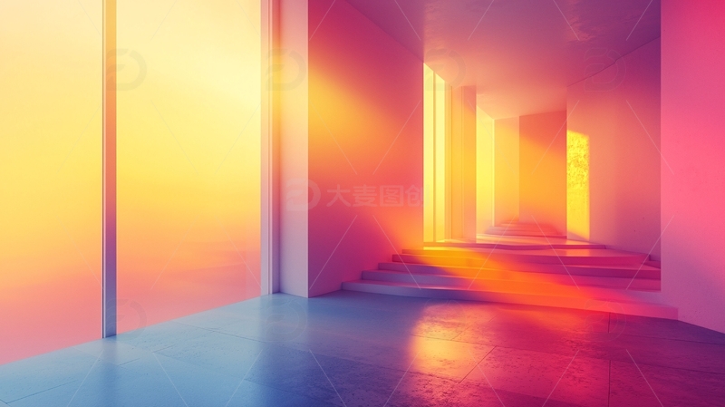 高清大图下载【趣麦麦图】光线穿过走廊的抽象建筑