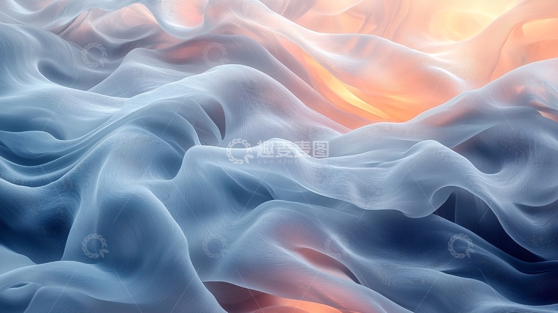 高清大图下载【趣麦麦图】轻柔飘逸的蓝色丝绸质感