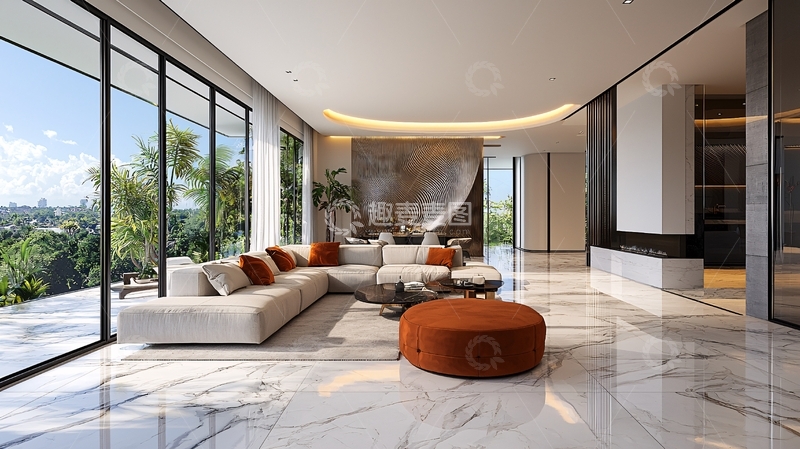 高清大图下载【趣麦麦图】现代轻奢别墅客厅