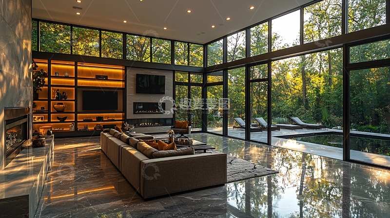 高清大图下载【趣麦麦图】现代简约落地窗别墅客厅