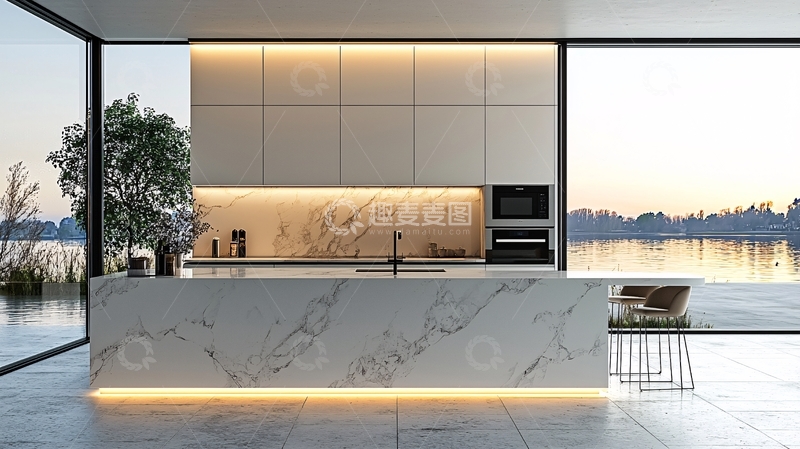 高清大图下载【趣麦麦图】现代极简湖景厨房