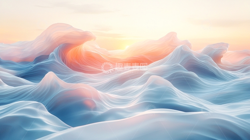 高清大图下载【趣麦麦图】梦幻般蓝色系波浪山峦日出