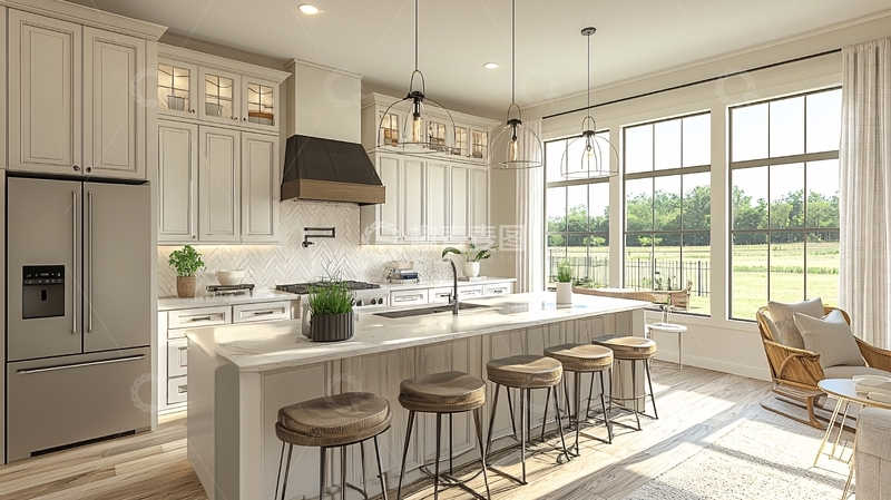 高清大图下载【趣麦麦图】明亮乡村风格开放式厨房