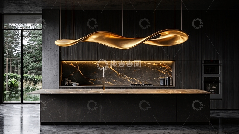 高清大图下载【趣麦麦图】现代极简金色流线吊灯