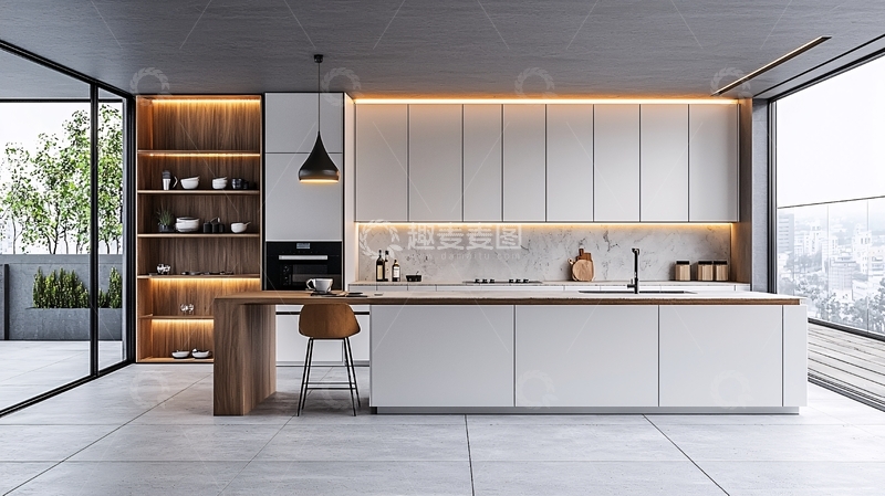 高清大图下载【趣麦麦图】现代简约风格开放式厨房