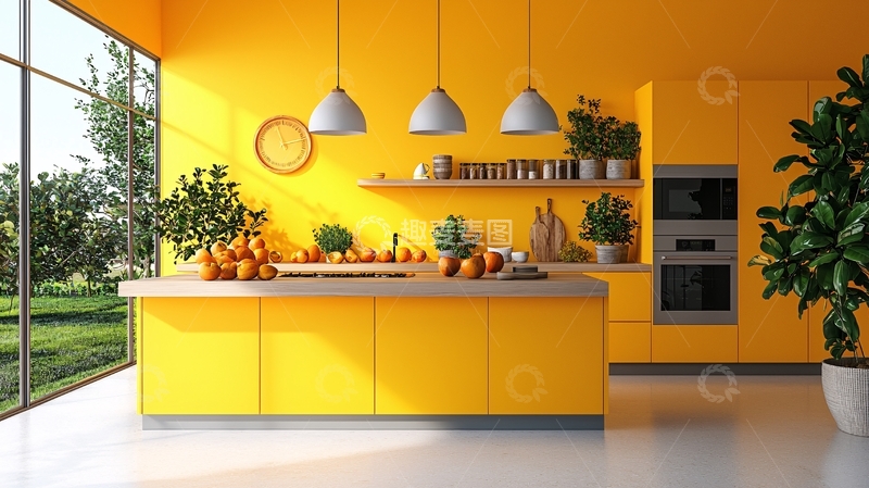 高清大图下载【趣麦麦图】明亮黄色系厨房