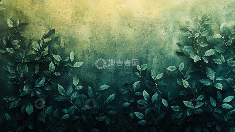 高清大图下载【趣麦麦图】深绿色植物水彩画背景