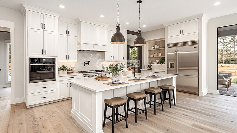 高清大图下载【趣麦麦图】现代简约白色开放式厨房