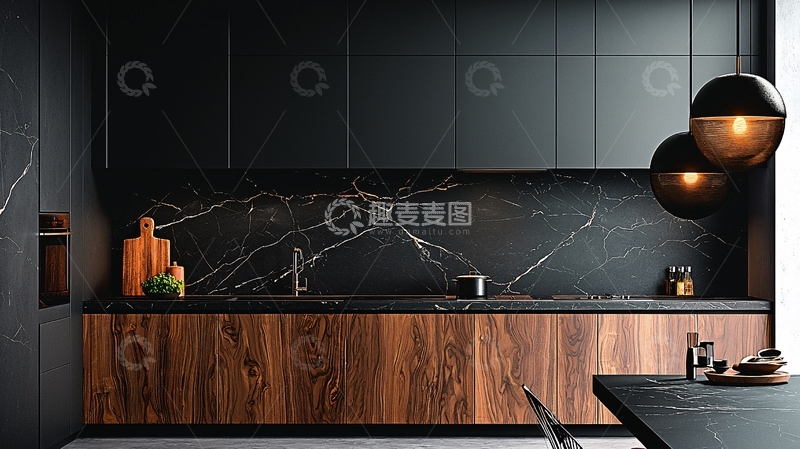 高清大图下载【趣麦麦图】现代黑色厨房设计