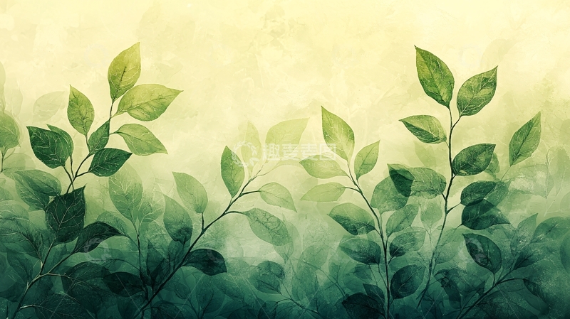 高清大图下载【趣麦麦图】水彩绿叶