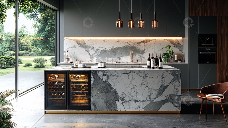 高清大图下载【趣麦麦图】现代化大理石酒柜厨房