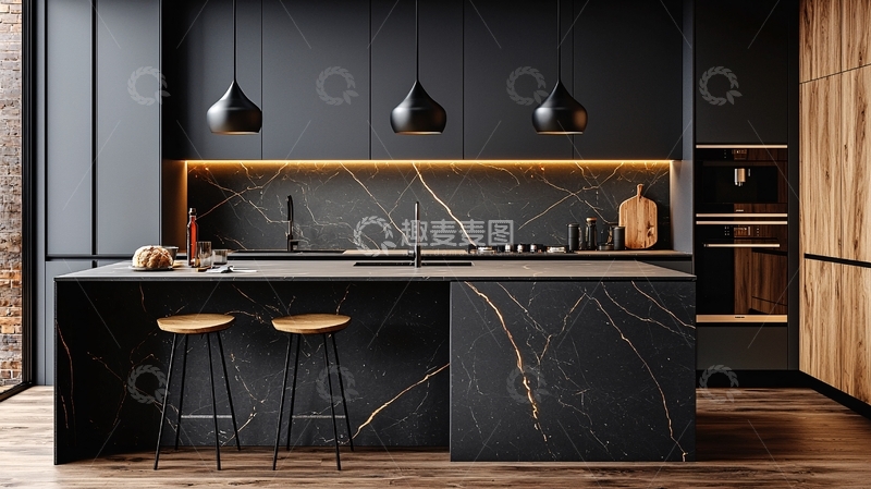 高清大图下载【趣麦麦图】现代黑色系厨房设计