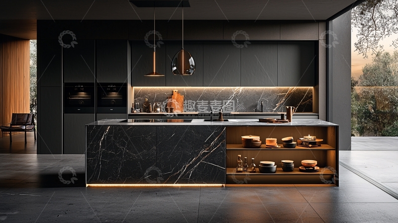 高清大图下载【趣麦麦图】现代黑色系厨房设计