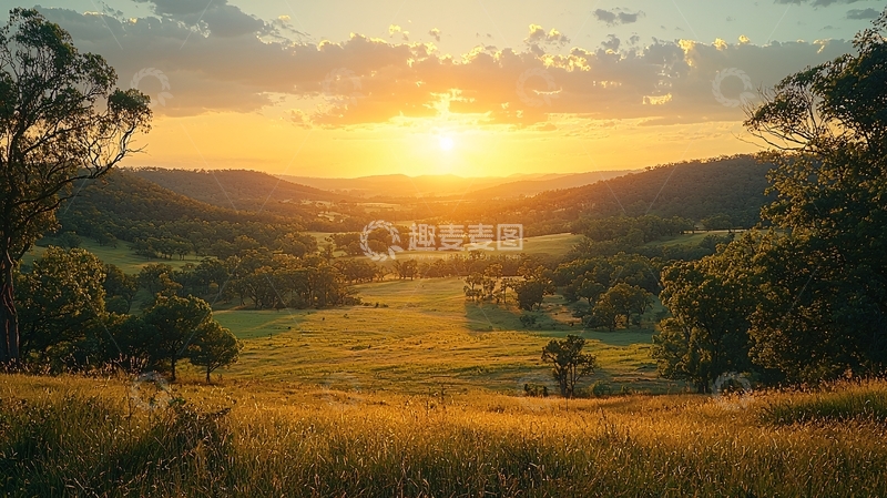 高清大图下载【趣麦麦图】山谷日落