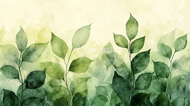 高清大图下载【趣麦麦图】水彩绿叶