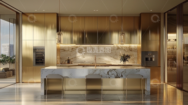 高清大图下载【趣麦麦图】现代金色奢华厨房