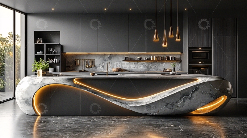 高清大图下载【趣麦麦图】现代风格厨房岛台