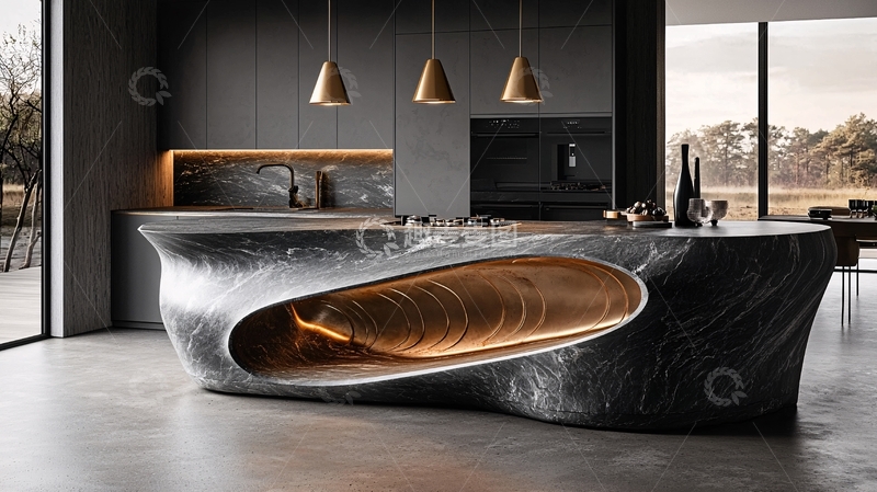 高清大图下载【趣麦麦图】现代极简风格厨房岛台