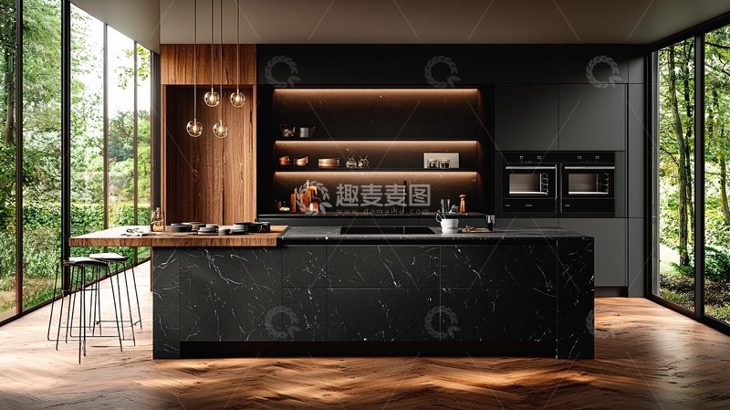 高清大图下载【趣麦麦图】现代极简黑色厨房