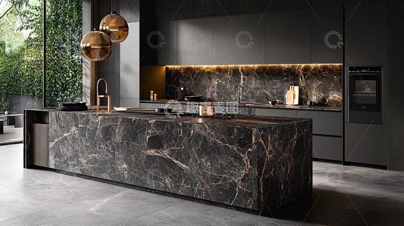 高清大图下载【趣麦麦图】现代极简黑色大理石厨房