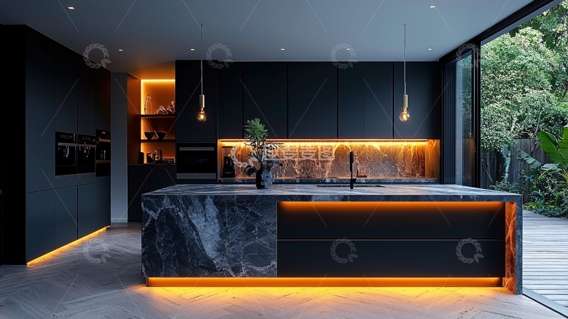 高清大图下载【趣麦麦图】现代黑色系厨房设计