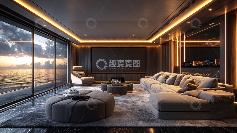 高清大图下载【趣麦麦图】现代奢华海景家庭影院