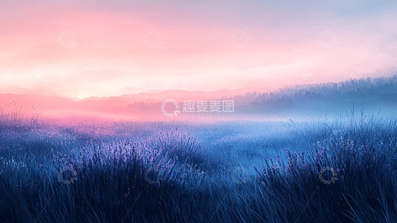 高清大图下载【趣麦麦图】梦幻清晨雾气田野